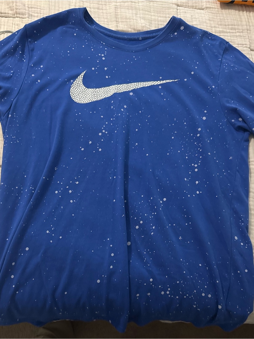 Nike Royal Blue Short-Sleeve Shirt with White Swoosh and Splatter Print - Picture 1 of 1